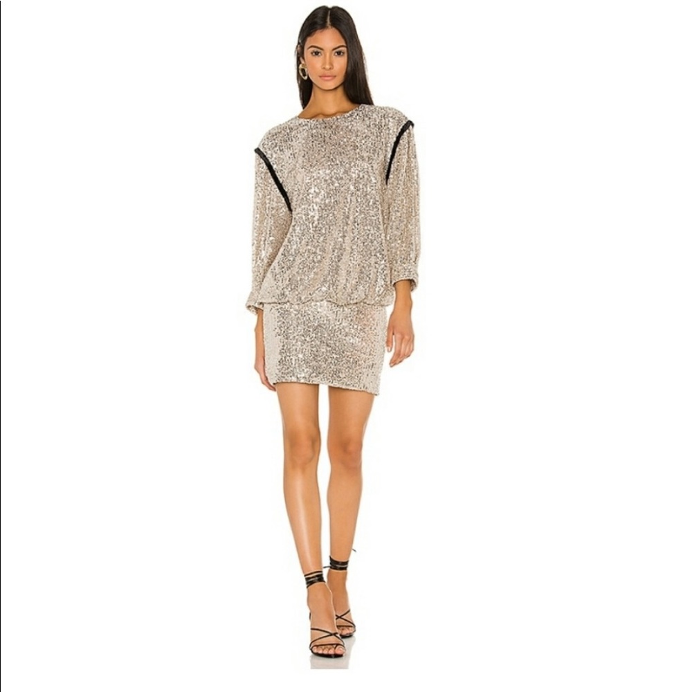 7 FOR ALL MANKIND Drop Waist Silver Sequin Long Sleeve Mini Dress Size XL